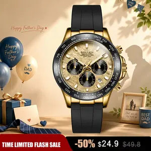 【Father's Day gift】 SOLLEN Men's Multifunctional Quartz Watch 713 - Day/Date Display, 24-Hour Chronograph, Waterproof & Luminous, Silicone Strap, Perfect Gift for Valentine's Day