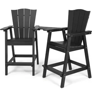 Tall Adirondack Chairs Set of 2 Outdoor Modern Bar Stool Height Adirondack Patio Chairs with Removable Connecting for Tray Pool Yard Lawn 2Pcs (Black)