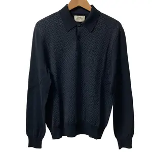 Pre-owned HERMÈS Cotton Small Leather Goods H Pattern Knit Long Sleeve Polo Shirt M