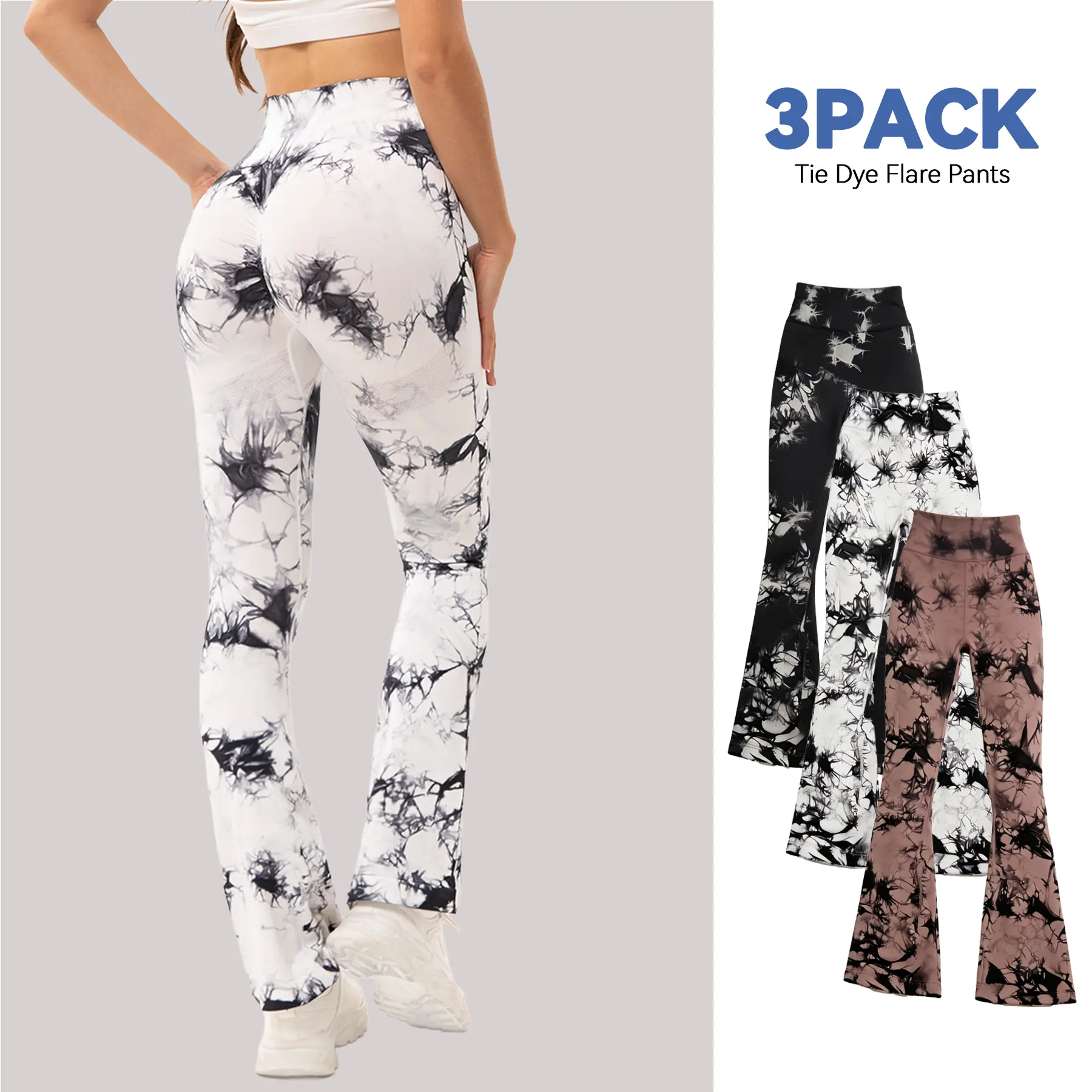 Women's 3-Pack Tie Dye Flare Yoga Pants, Seamless High-Waisted Butt-Lifting Leggings, Stretch Non-See-Through Workout Bottoms for Gym Use, Pants For Women, Women's Clothes, Clothes For Women