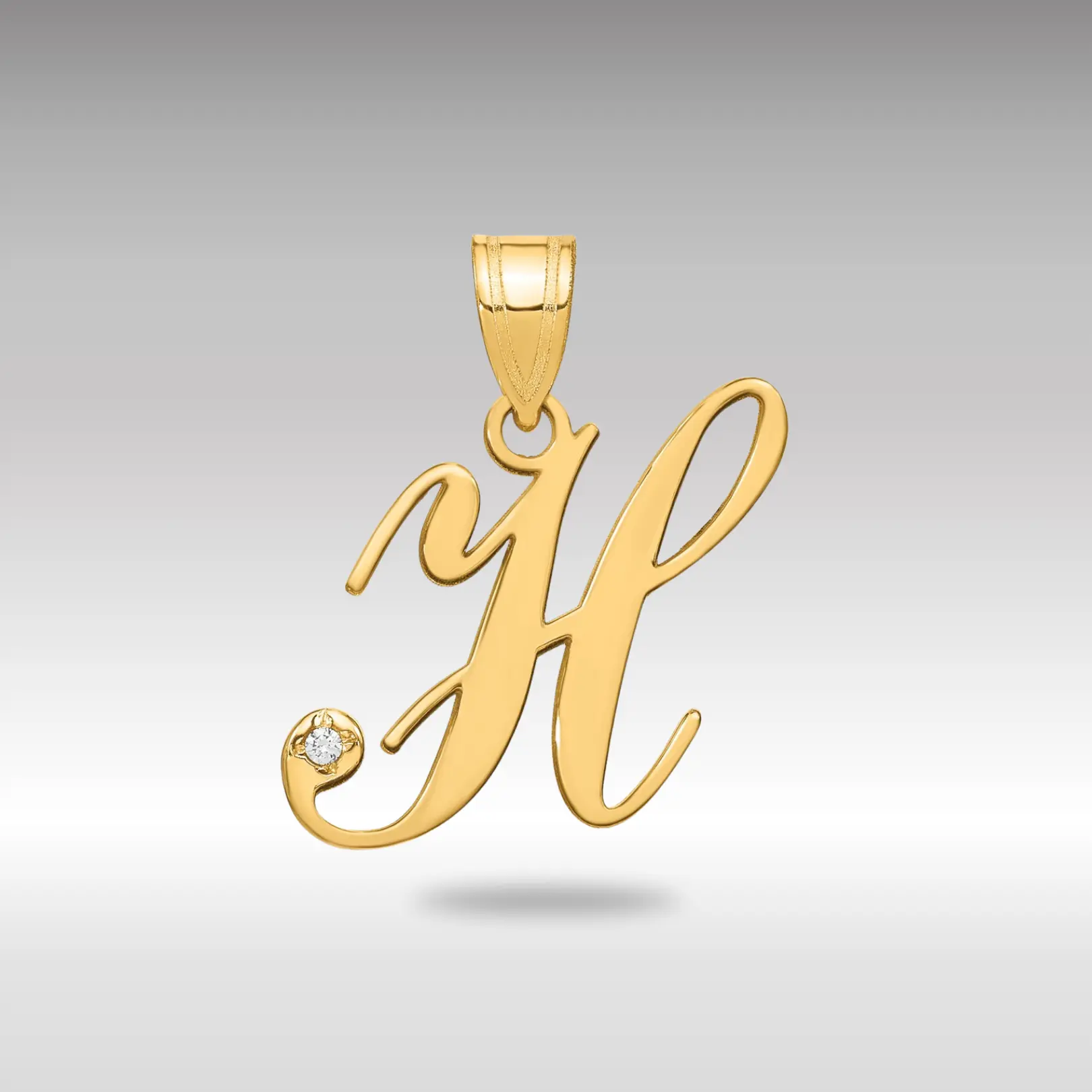 14K Gold Script Letter H Initial Pendant with Diamond - Model YC252H