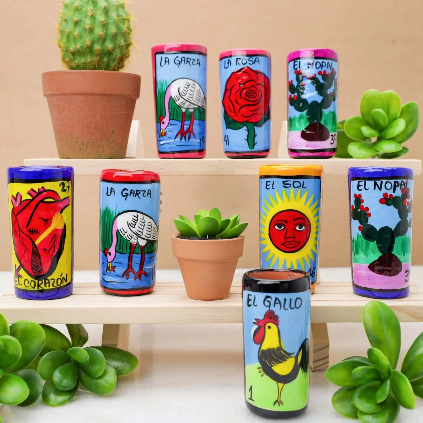 Handcrafted Clay Tequila Shot Glass - Hand-painted Lotería Kitchenware Drinkware Accessory