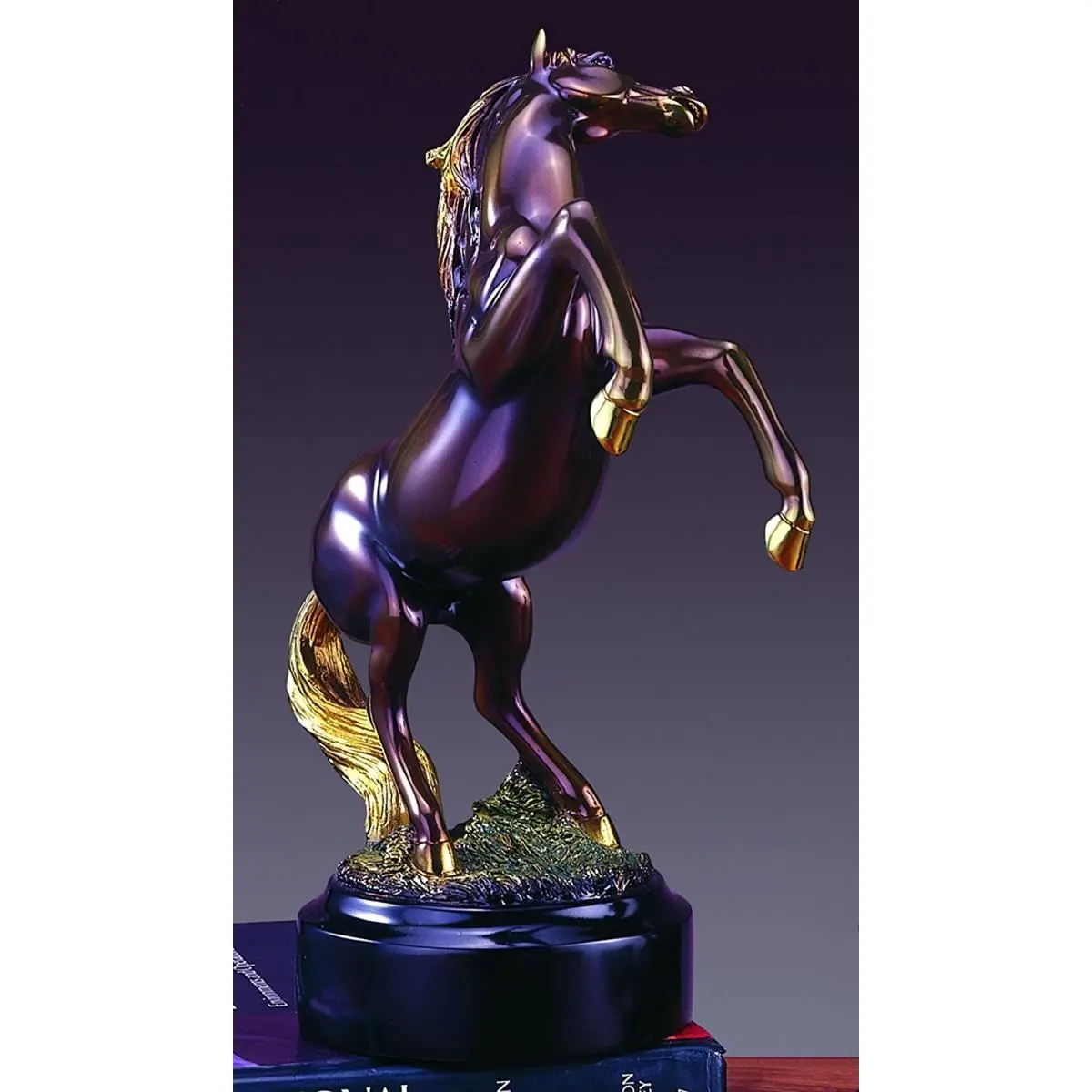 212 MAIN F53011 Bronze Rearing Horse Sculpture - Shiny Tail Collectible Art Ornament, Round Shelf Decor, Gift Item