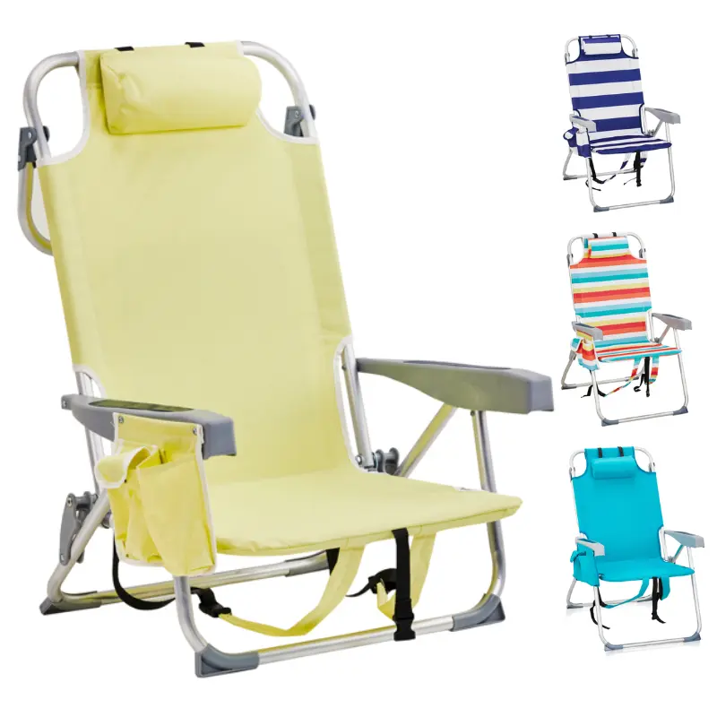 summerwins Extra Wide Low-Back Aluminum Alloy Single Seat Camping Chair - 500lb Capacity, 5-Position Foldable, Lightweight Backpack Carry Design, with Holder, 24.8*25.59*32.28in Mint Green, Portable for Beach Outings/Adults