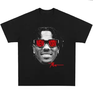 Malik Nabers Signature Big Head Graphic T-Shirt For Streetwear Enthusiasts Hip Hop Inspired Cotton Crewneck Tee With Tropical Polyester Blend