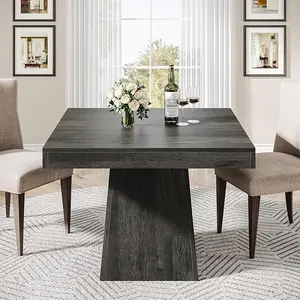 Tribesigns Farmhouse Square Dining Table for 4, 31.5-Inch Kitchen Table, with Sturdy Pedestal Base, for Home Dining Room, Living Room, Kitchen