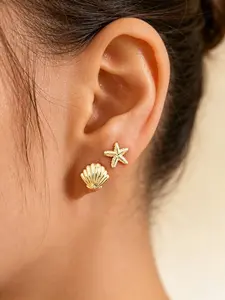Starfish Shell Earrings, Unique Women's Beach Vacation Jewelry, Daily Wear Accessories, Fashionable Starfish Design Ear Studs