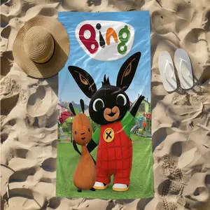 1 piece Character Designs of the Children's Animation "Bingo and Friends" themed beach towel - Modern design flannel blanket, suitable for sofas and beds, all-season use, super soft and warm, digital printing, 100% polyester material, machine