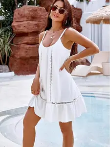 Women's Solid Color Backless Cami Cover Up Dress, Casual Sleeveless Cover Up Dress for Beach Holiday Vacation, Ladies Swimwear for All Seasons