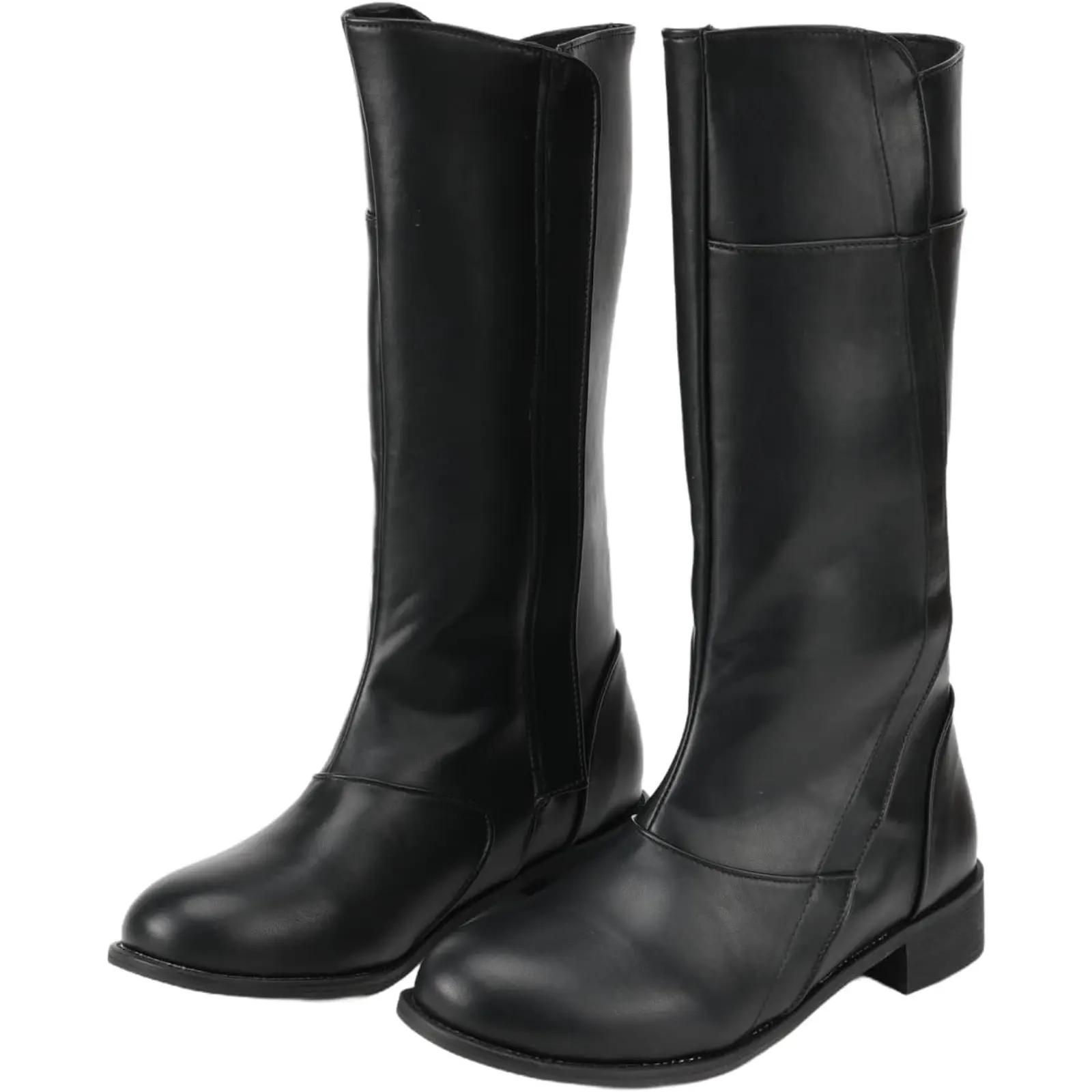 Men's Medieval Viking Boots - Mid-Calf Synthetic Leather Riding Footwear with Round Toe, Lace-Up, Side Zip, Authentic Medieval Design, Rubber Sole for Cosplay, Renaissance Fairs (Above the Ankle but Below the Knee), Retro, All Seasons, Closed, Zip Fastene