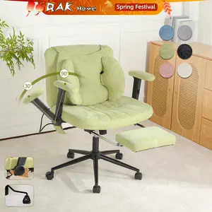 QAK Armrest Casters Office Chair with Pneumatic Lumbar Support and Retractable Footrest, Height-adjustable, Featuring A Wide Seat Cushion Design. Ideal for Home Offices, Meditation, and Dressing Room Settings.