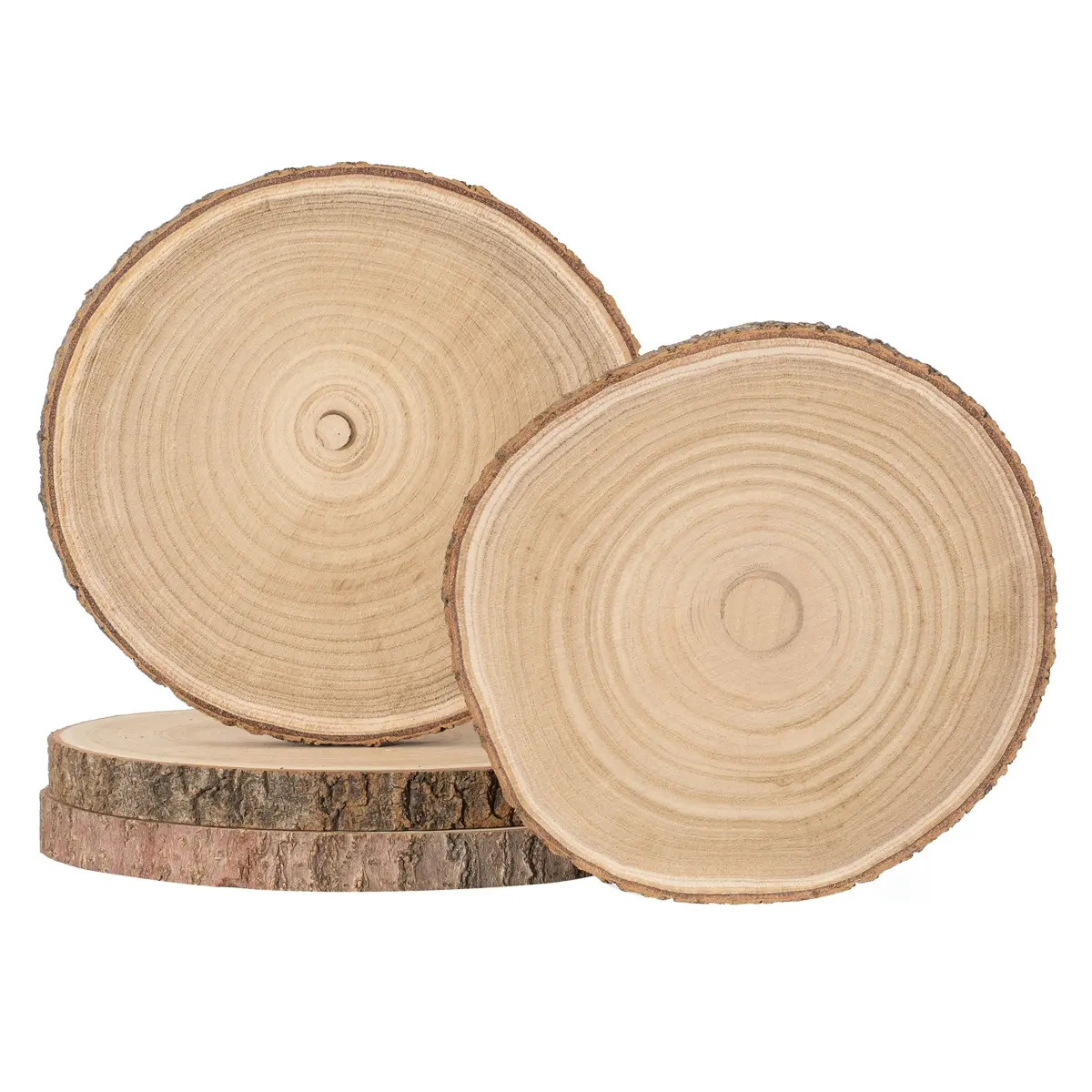 Vintiquewise QI004940 4-Piece 14-in Diameter Rustic Natural Bark Wood Slices - 1-in Thick, Sturdy, Lightweight, Stylish Reusable Round Slabs (2 lb) for Farmhouse Style Home, Crafts, Candle Displays (All Ages), Floral Arrangements