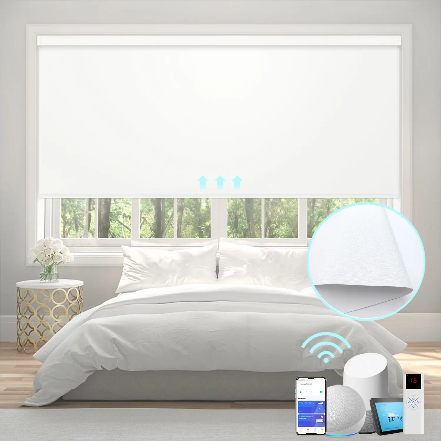 Motorized Roller Shades with Remote Control - 20"-37" Width, Blackout Waterproof Fabric, Inside Mount Auto Smart Blinds for Window Fit, Flat Weave