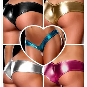 5PCS Shiny Leather T-back underwear in Black Gold Blue Silver Pink for Any Occasion Comfort and Style Butt-Lifting Satin Thong Versatile Colors
