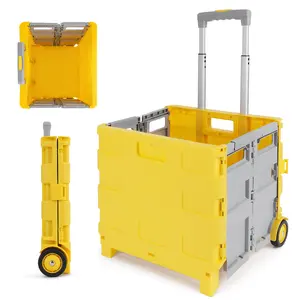 Foldable Plastic Household Utility Cart, Lever-Operated, Lid-Free, 35kg Load Capacity