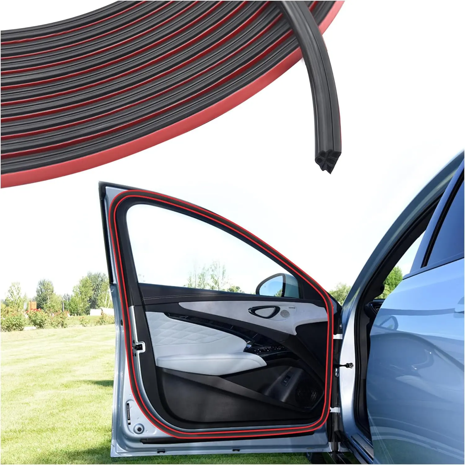 16.4Ft Automotive Weather Stripping,Upgrade Soundproofing  Door Seal Strip with 3 Layer Structure,  Accessories Rubber Driver Door Seal for  Door/ (16.4Ft)