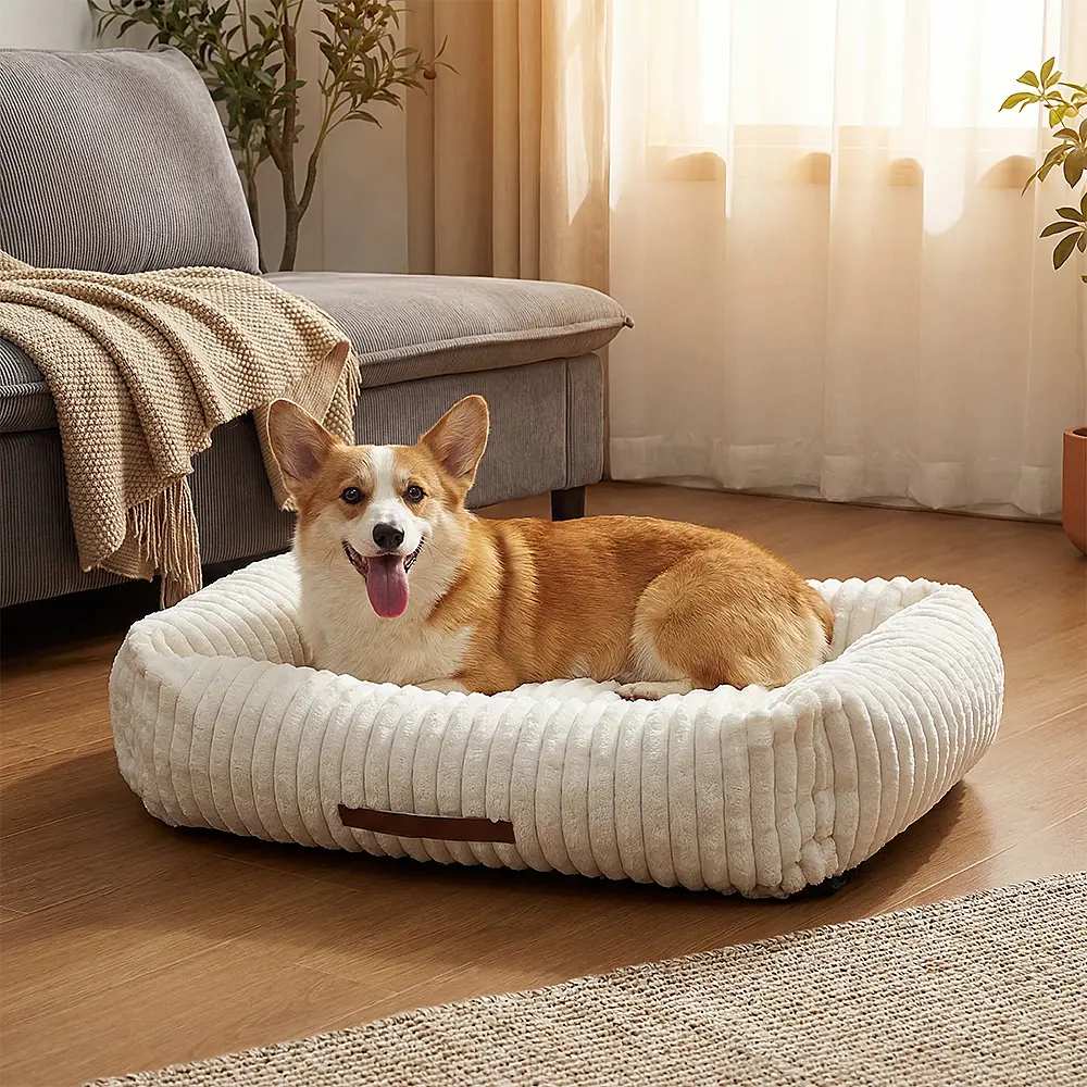 【Stock Up Deals】Square Fluffy Cloud Pet Sofa Bed for Small/Medium/Large Cats Dogs, 4-Sided Raised Bolsters with Head Support, Claw-Safe Edge Fleece Fabric, Removable Washable Cover, Foam+Fiber Sleeping Space
