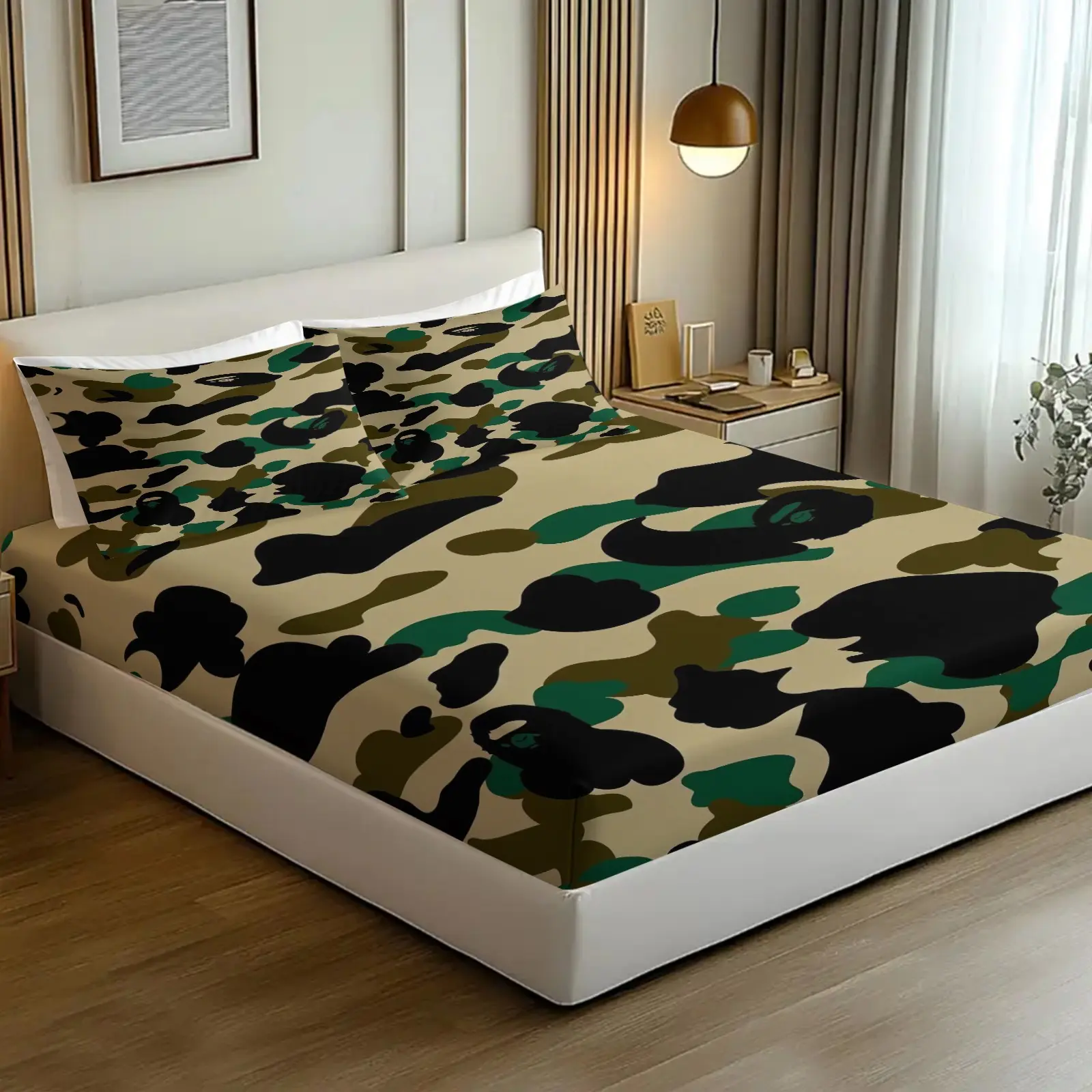 Trendy Street Camo Stylized Animal Fitted Sheet Set with 2