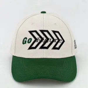 Go Figure Cap - Cream with Green Brim Adjustable Baseball Hat for Casual Wear