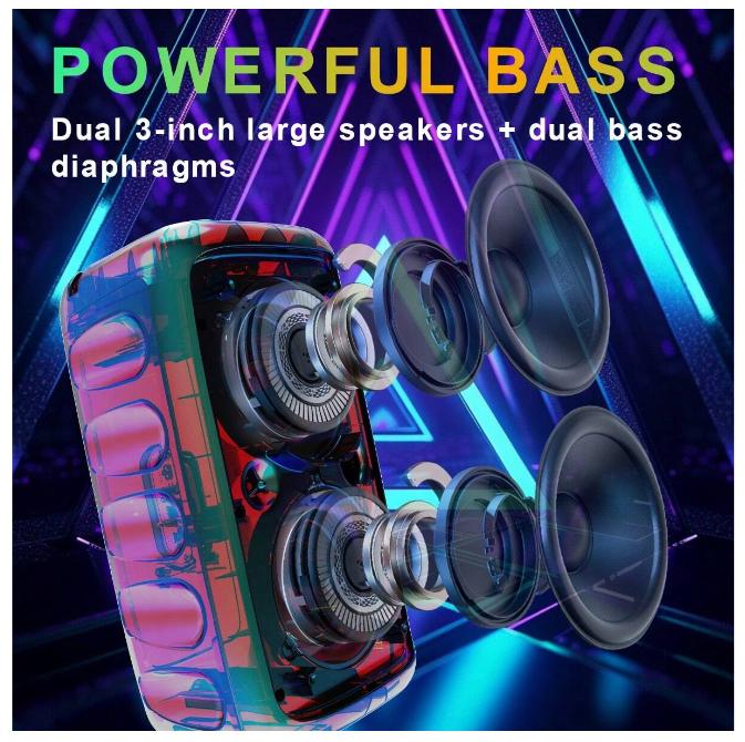 Portable Wireless PA Speaker Compact Karaoke Subwoofer with Colorful Lights Supports TF Card, FM, USB Type-C Charging Ideal for: Indoor Dancing Family Gatherings Karaoke Sound Systems Courtyard Relaxation Disco KTV Holiday Gifts