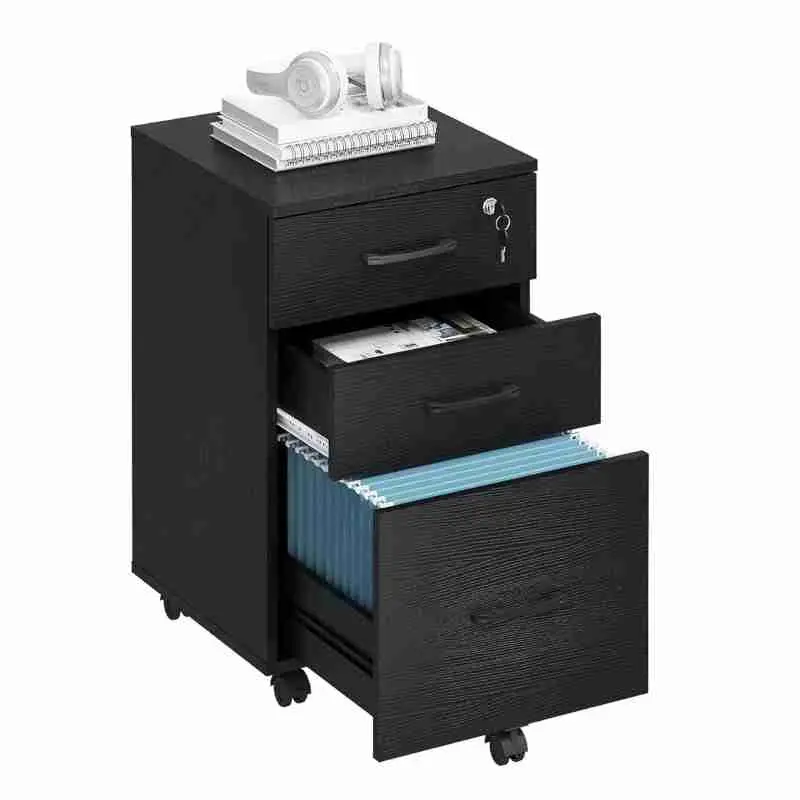 3-Drawer Adjustable Mobile Filing Cabinet with Lock & Wheels, Office Furniture with Slide Rails & Brake Function, Under Desk Storage for Home Office Streamlined Deskside Organization, Assembly Required