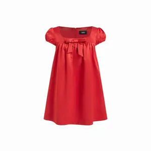 Cider Square Neck Bowknot Ruffled Puff Sleeve Oversized Babydoll Mini Dress SwimWeek