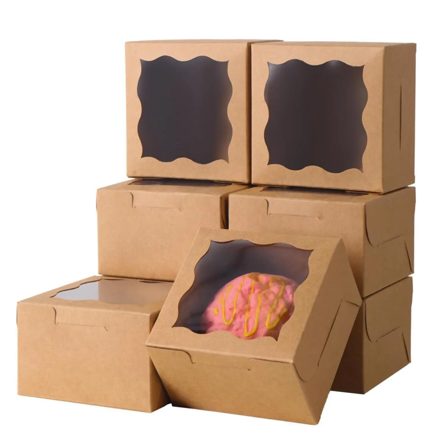 Home Improvement Building Supplies 150pcs(4x4x2.5 inch)Brown Square Cakebox Baking Tool, Thick Cardboard Container with Transparent PVC Window View for Small Treats Gift Packaging, 150Pcs(4 X 4 X2.5 Inch)Brown