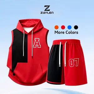 Men's Sleeveless Hoodie Shorts Set Athletic Basketball Outfit Casual Streetwear 2 Piece Matching Set Lightweight Summer Activewear Gym Fitness Tracksuit menswear suit