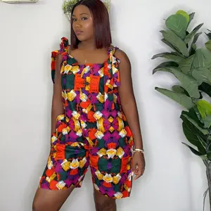 Multicolor Ankara Romper Sleeveless Adjustable with Pockets for Everyday Casual Wear Elegant Tie-able Design