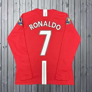 0708 Home Retro Red No.7 Ronaldo LongSleeved Soccer Jersey