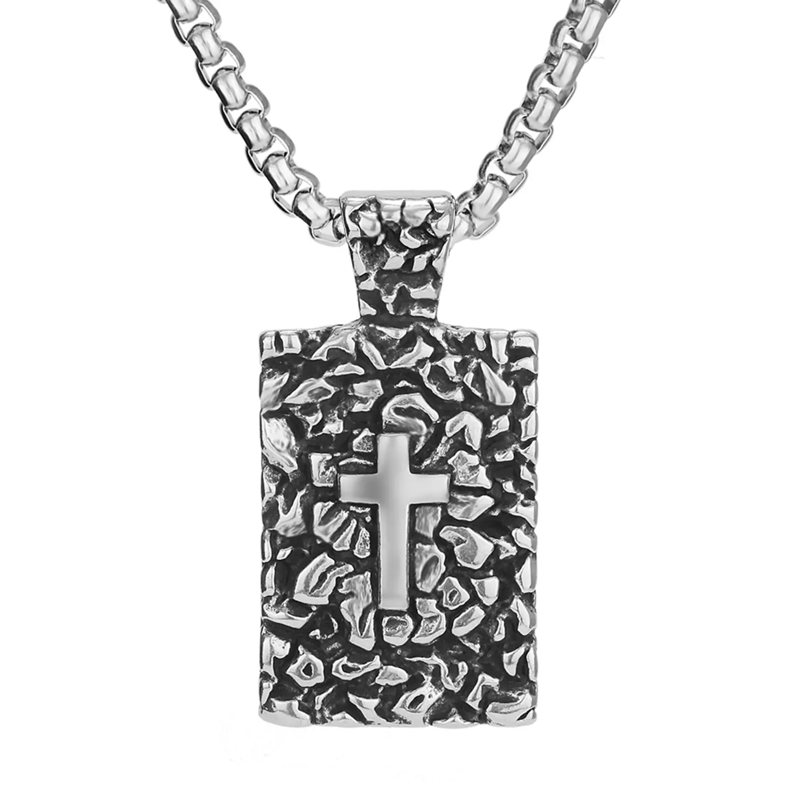 OIDEA Men's Stainless Steel Engravable Cross Necklace - 22in Wheat Chain, Crucifix, Custom Initial, Engraved, Long Chain Links, Faith Religious Personalized Gift Idea, Crucifix Necklaces, Custom Initial Necklaces