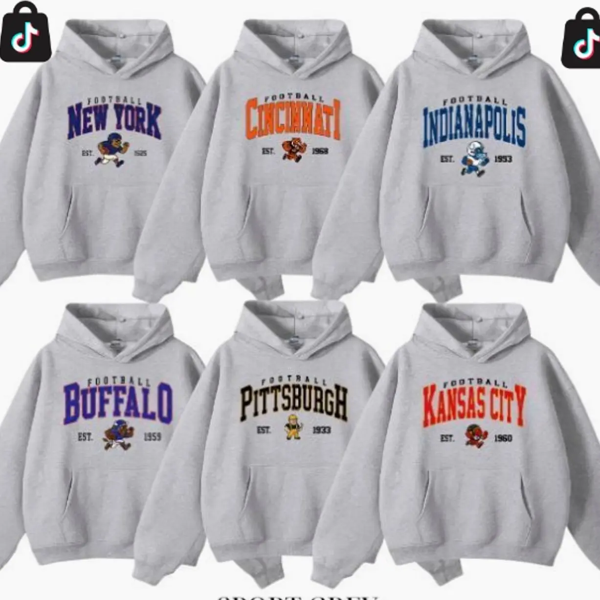 [Sale off 50%] Vintage All Team Football Mascot Hoodie Sport Grey, Throwback Est. Year Graphic Pullover DG1