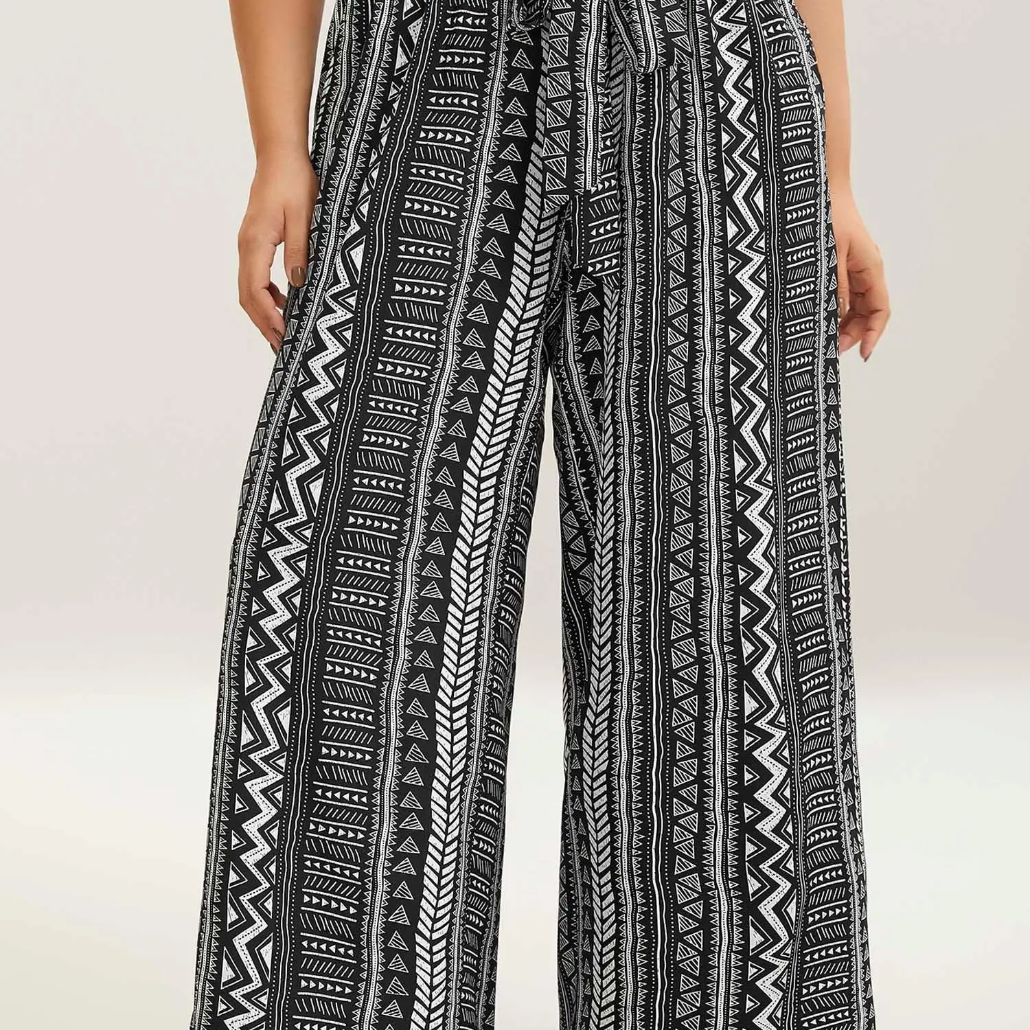 BloomChic Waist-Tie Wide-Leg Boho Print Pants 【M-6XL】