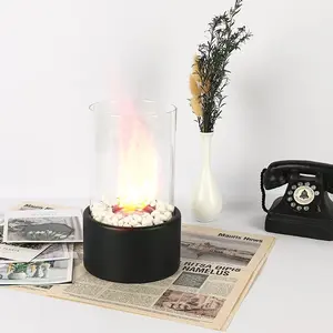 Table Fireplace with Protective Glass, 1 Count Warming Table Fireplace Heater for Indoor and Outdoor Use, Table Decoration and Heating, Balcony Decoration, Summer for Gift, Portable Heater