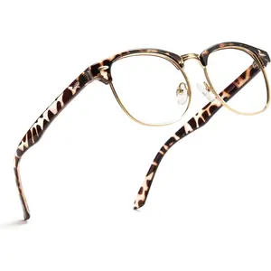Leopard Blue Light Glasses for Women Men Semi Rimless Browline Frame Glasses Reduce Eye  UV Protection for  Screen 8056T03