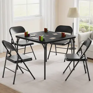 Portable Folding Card Table with PU Soft Cushion – 33.6" Square, Water-Resistant Upholstered Top, Sturdy Metal Frame, Collapsible for Indoor/Outdoor, Dining, Gaming, Camping, Parties