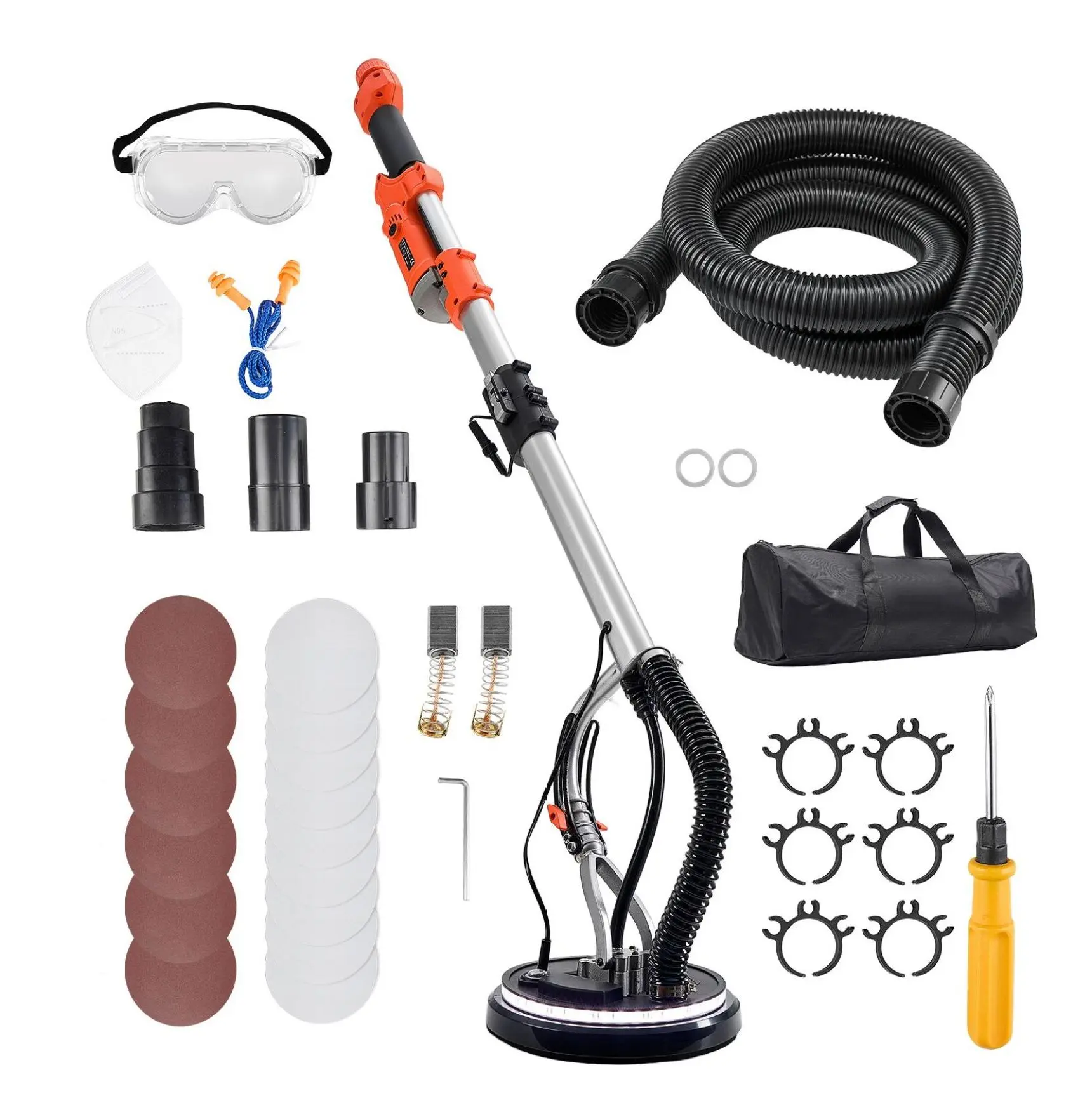 Drywall Sander, 1010W Electric Wall & Ceiling Sander with LED Light, Variable Speed, Dust Hose, 15 Discs - Popcorn Ceiling Removal Tool, Extendable Handle Brush Motor