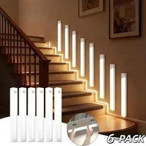 6 USB rechargeable LED cabinet lights, magnetic wireless night lights with motion sensor function, warm light, suitable for corridors, stairs, bedside, wardrobes, decorative wall lights