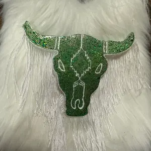 Green Sparkly Aztec BullHorn Car Freshie with Fringe Detailing and Glitter Finish