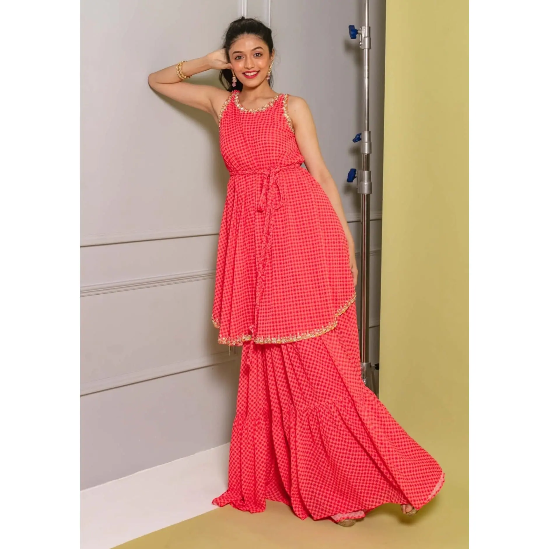 Pink printed gharara set