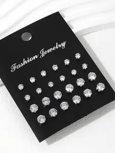 Irregular Luxury Rhinestone Decor Stud Earrings 12 Pairs Boy's Matching Jewelry Streetwear Punk Hip Hop Trendy Accessories for Party Clubs Daily Wear Ear Studs