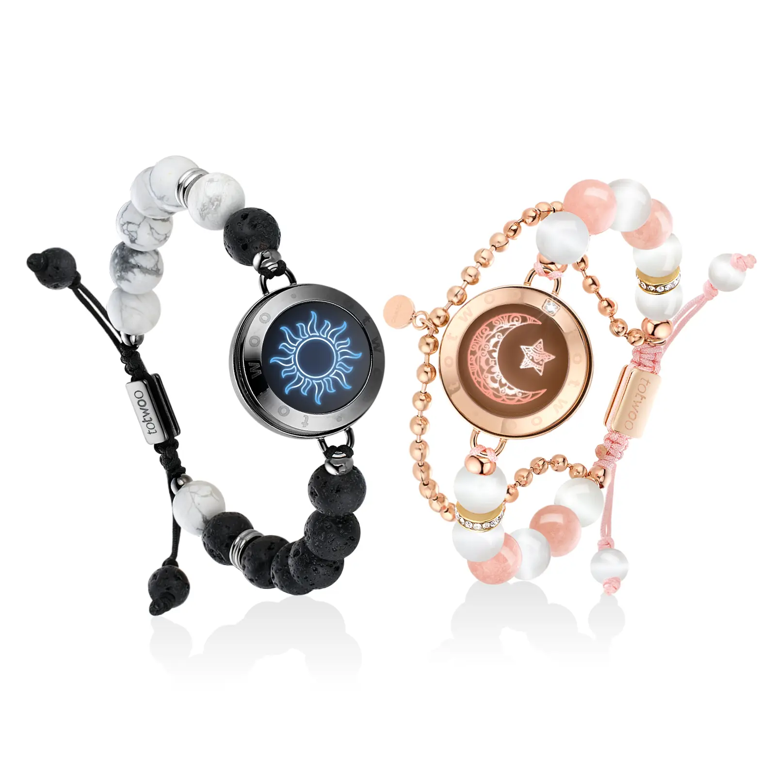 TOTWOO Long Distance Touch Bracelets for Couples, Smart Light up & Vibration Bracelet for Love Couples Healing Stone Bracelet | Long Distance Relationship Gifts for Girlfriend Bluetooth Pairing Jewelry