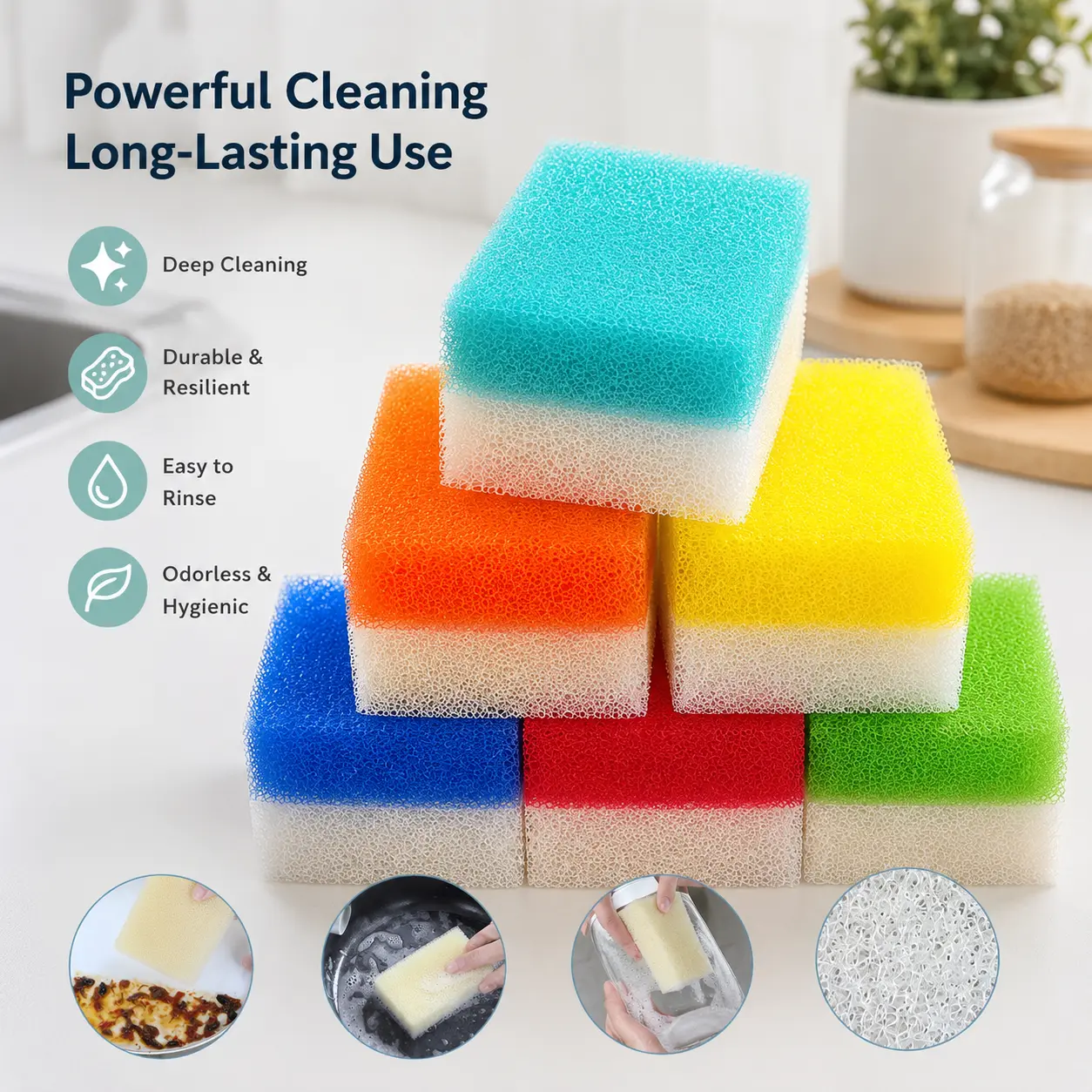1 Piece, Random Color Porous Foam Cleaning Sponge for Washing Dishes, Pots, Cups and Tableware for Daily Kitchen Cleaning