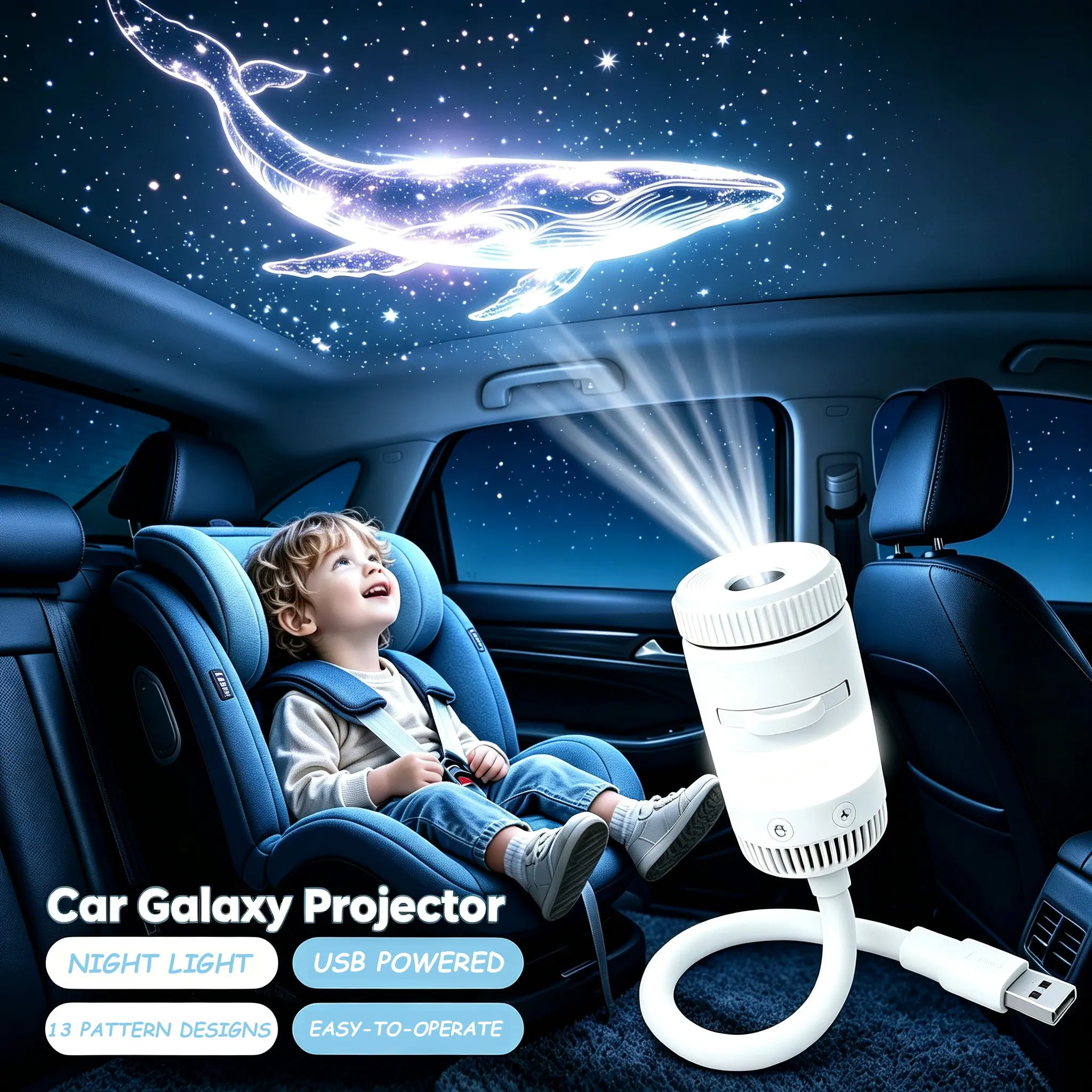 Cool starry light Car Interior Accessory   - USB Galaxy Star Projector with 13 Slides & Dual Modes for Auto Ceiling Decoration & Teen Room Party Atmosphere