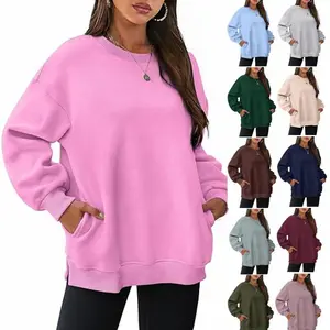Women'sRoundNeckPulloverOversizedLooseFleeceSweatshirt