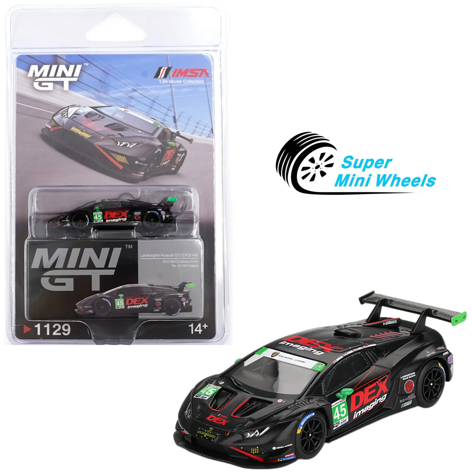 Mini GT 1:64 Lamborghini Huracán GT3 EVO2 #45 DEX 2024 IMSA Daytona #1129