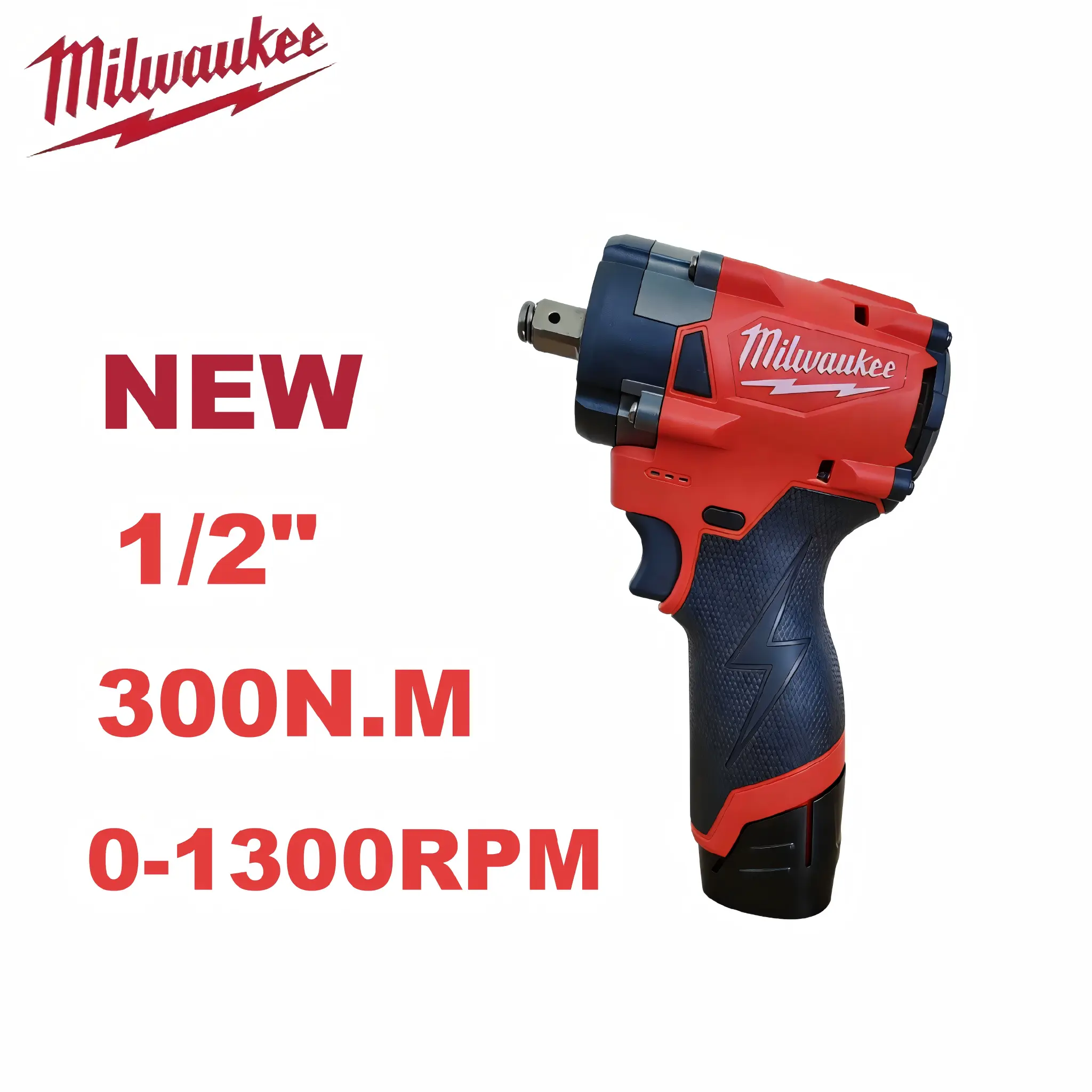 Milwaukee 300Nm 1/2" Cordless Impact Wrench - Portable Hand Tool with 0-1300 RPM Variable Speed, Durable Build, Balanced Center of Gravity for Mechanics, DIY Repair, Furniture Assembly, Household Maintenance, Daily Chores, Diy Maintenance, Flexible Operat