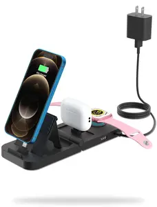 3 in 1 Foldable Travel Charging Station - Fast Charging Dock Stand for iPhone Multiple Devices, for iPhone 14/13/12/11/X/Pro/Max, for iWatch Ultra 7-2/SE, for AirPods 3/2/Pro, with Adapter
