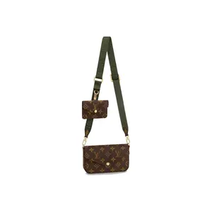 Pre-owned Louis Vuitton leather Crossbody Bags Multi Pochette Accessoires Felicie Monogram Brown/Green