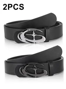 Men's Punk Style Y2K Belt Set, Silver Color & Buckle Jeans Belts, Adjustable Casual Waistband, Unisex Fashion Accessory